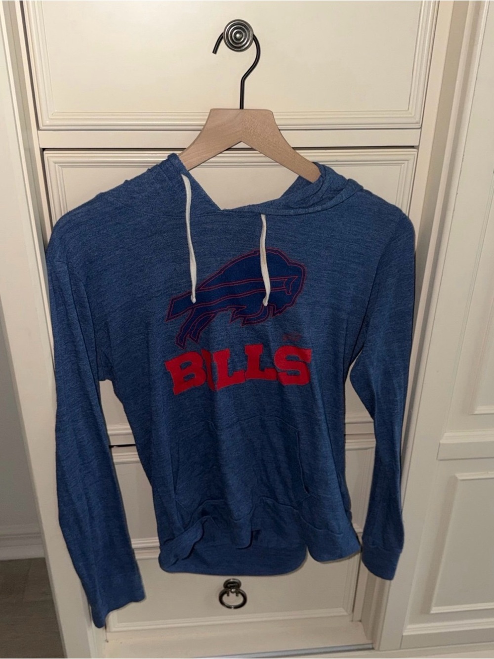 NFL Bills Blue Long Sleeve Hoodie with Red Logo